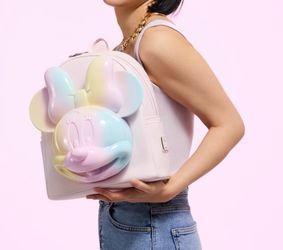 NWT Loungefly Disney Minnie Mouse Pastel Tie-Dye Mini Backpack 3D Molded Sculpted Head ✨ 💗 🌈