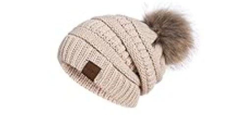 Brand new winter beanie hat beige with pom pom