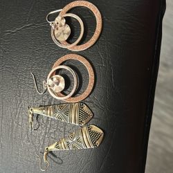 Two Pair Dangle Earrings One Bronze And One Rose Gold Look