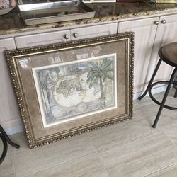 NEW Framed  WORLD VIEW ART 36 X 30 X 2”double Matted