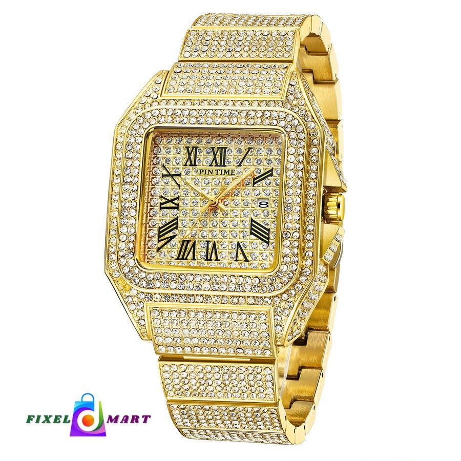 PINTIME Men's Quartz Watch Square Diamond

