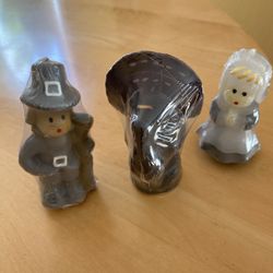 Vintage Set Of 3 Wax Candles The Vermont Country Store Pilgrim Man Pilgrim Woman and Turkey Thanksgiving 