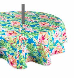 Design Imports DII Summer Floral Outdoor Tablecloth With Zipper 60 Round