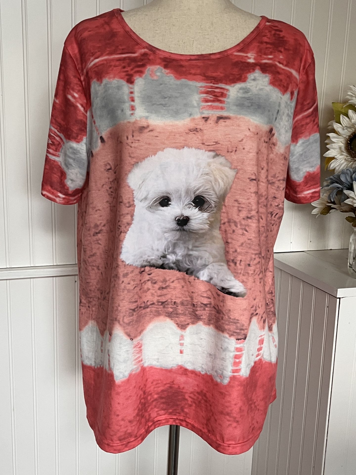 Tie Dye Puppy Print Short Sleeve Round Neck Tees