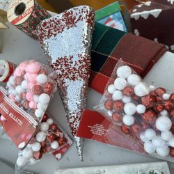 Nice Tree Cone Christmas And Nice Three Bag Of Balls Red And White To Decorate All For 10$ 