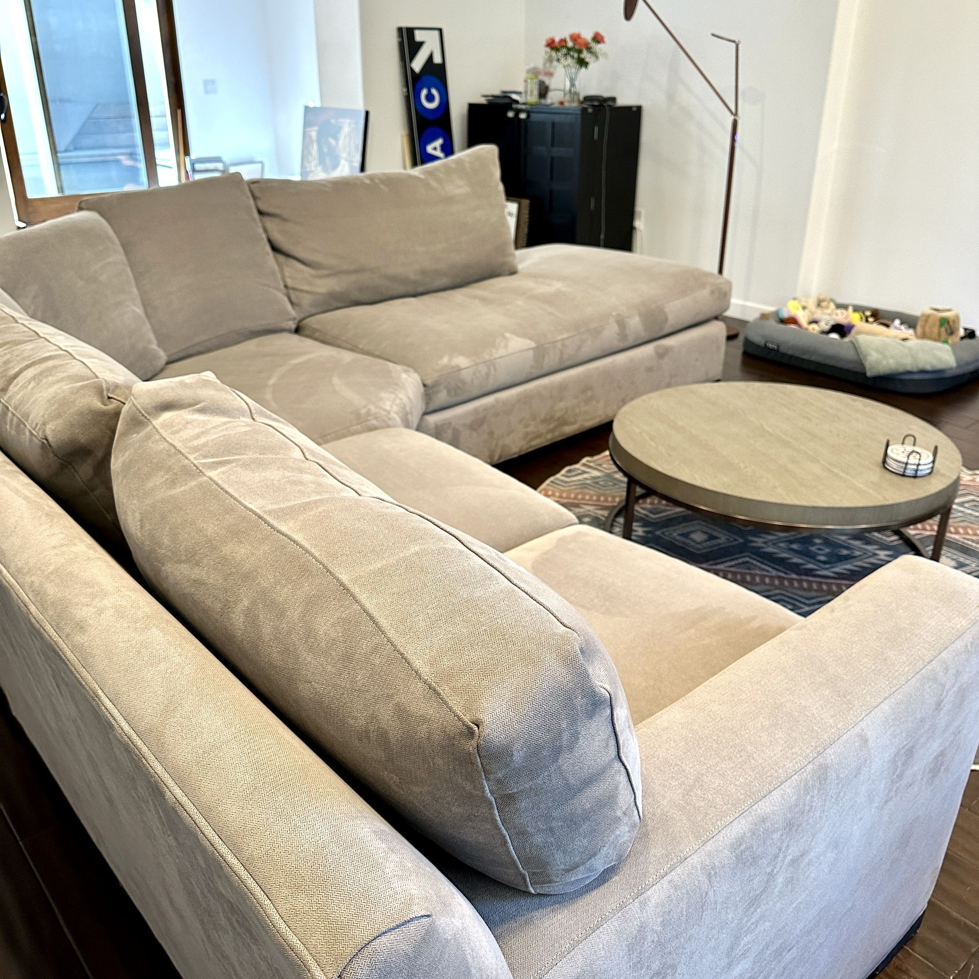 MASSIVE $5.6k Crate and Barrel Axis II Sectional Sofa in Douglas Nickel Fabric