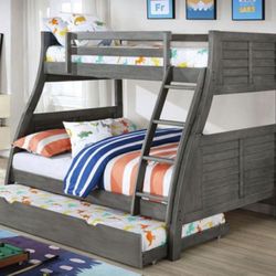 NEW GRAY TWIN OVER FULL BUNK BED (TRUNDLE SOLD SEPARATELY)