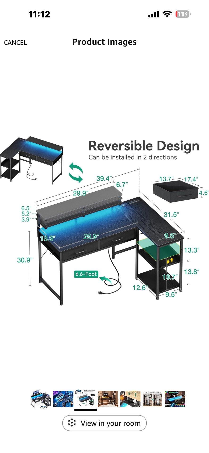 Coleshome 40 Inch L Shaped Gaming Desk