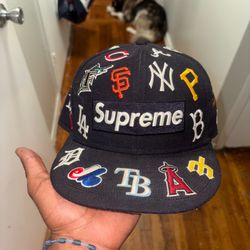 Supreme MLB New Era Hat Navy Blue All Over Logo Size 7 1/2