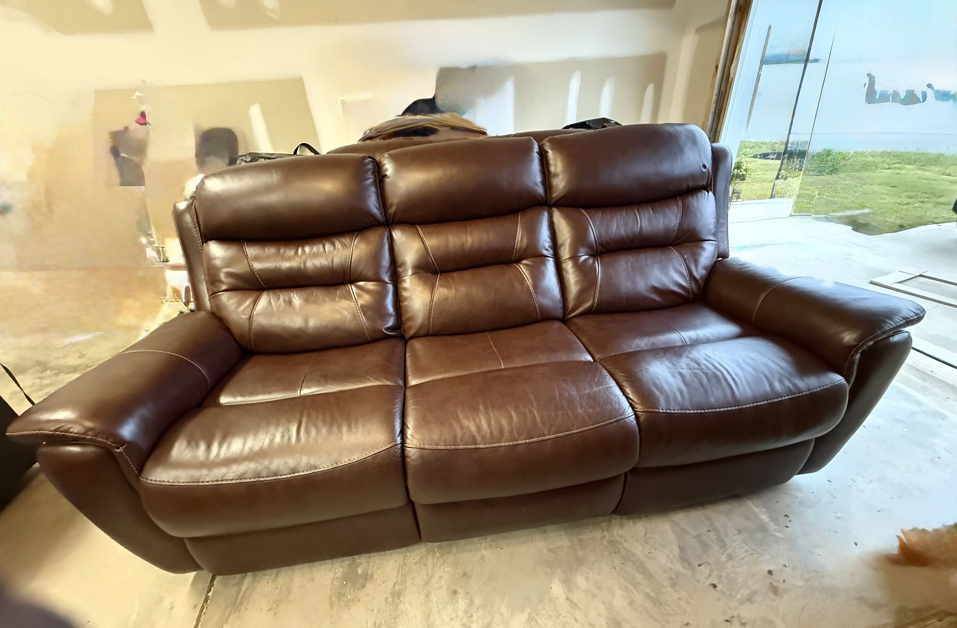 Power Reclining Sofa + Leather Loveseat