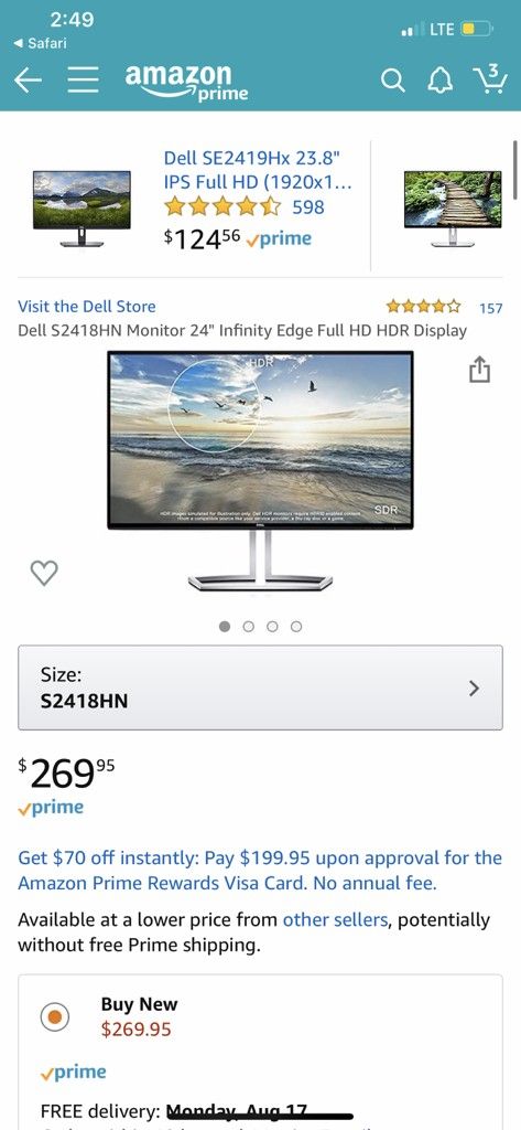 Dell 1080p 24" Infinity Edge HDR Monitors