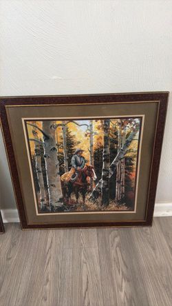 Framed Cowboy on Horseback Wall Art