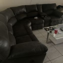 Leather Curve Shaped Double Recliner 