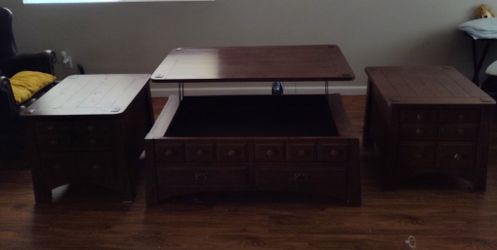 Wooden Coffee Table W End Tables Set