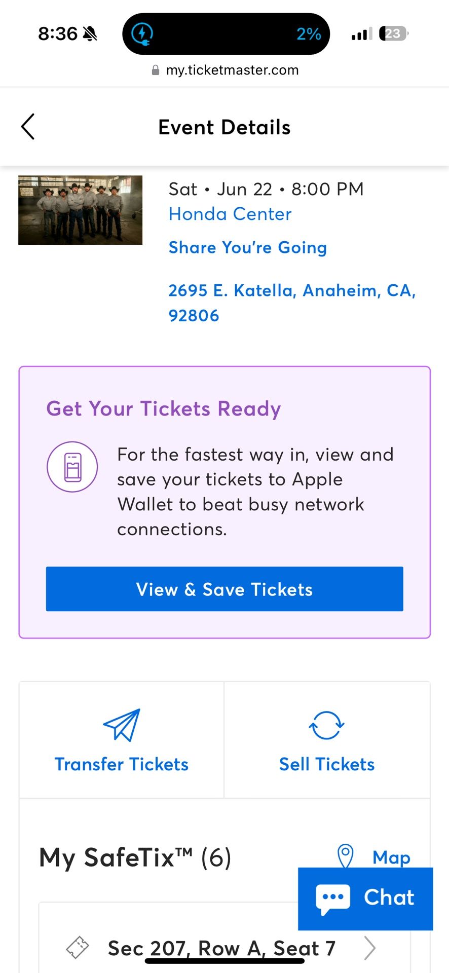 Intocable Concert June 22 Honda Center Row A 207