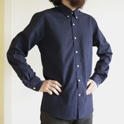 merino wool button-down dress shirt • blue plaid