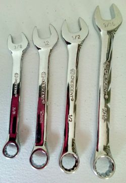 Set of 4 Crescent Combination Wrenches 12 Point SAE & Metric Mix