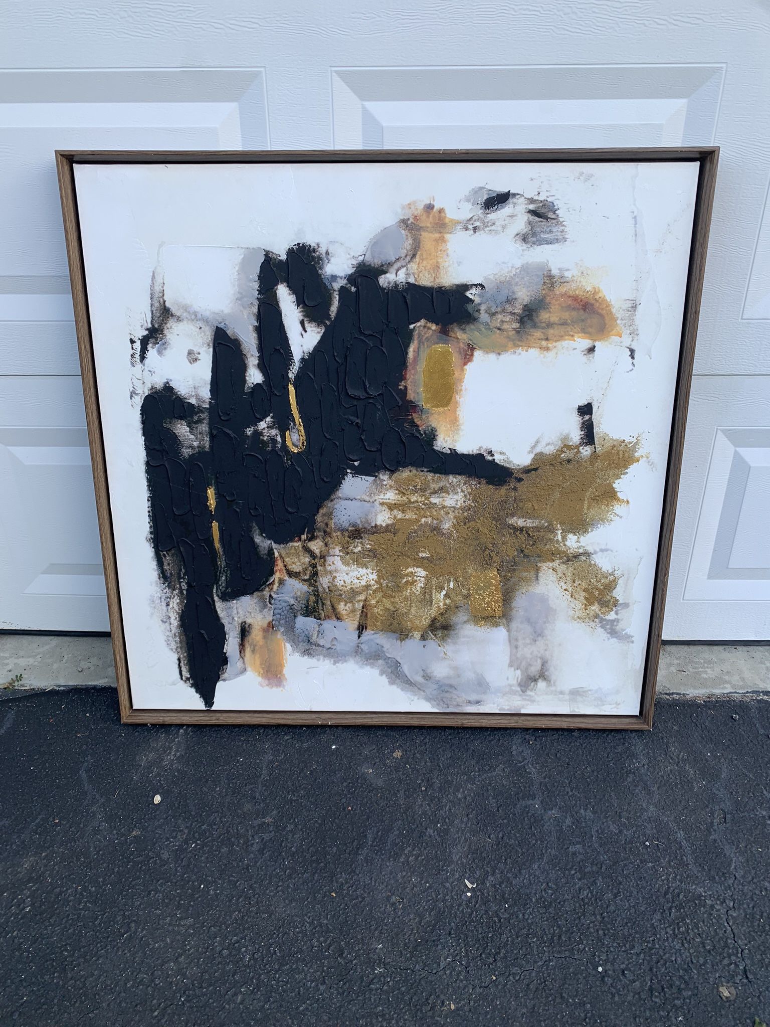 Textured Abstract Wall Art Black White And Gold Painting - Excellent Condition!