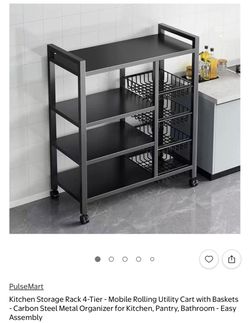 4-Tier Rolling Kitchen Storage Rack with Baskets