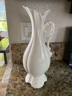 14” Ceramic White Pitcher Vase