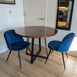 Round Dining Table + 2 Velvet Chairs
