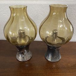Pair Of TOWLE Silverware Hurricane Lamp