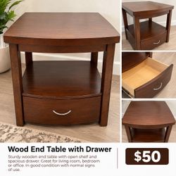 Wood End Table with Drawer