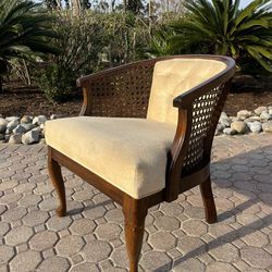 Tufted Velvet And Cane Wood Arm Chair