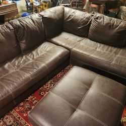 Brown Leather L Couch