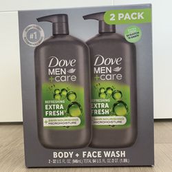 New 2 Pack Dove Men + Care Body Wash Face Wash Refreshing Extra Fresh Nourishing
