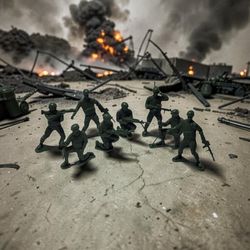 (Lot Of 8) 2" WWII Army Men Green Plastic Military Infantry Toy Soldier Figures Bundle Vintage Excellent Condition. The image shows a group of classic