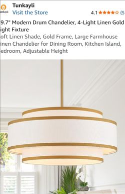 Tunkayli 19.7" Modern Drum Chandelier 4-Light Linen Gold Light Fixture
Soft Linen Shade Gold Frame
