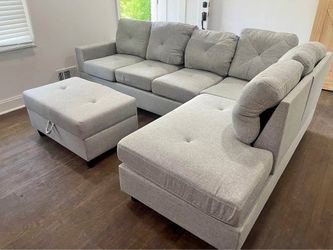 🤑 NEW Grey Fabric L shape Sectional Sofa/Couch | Opt Ottoman ● Cash On Delivery