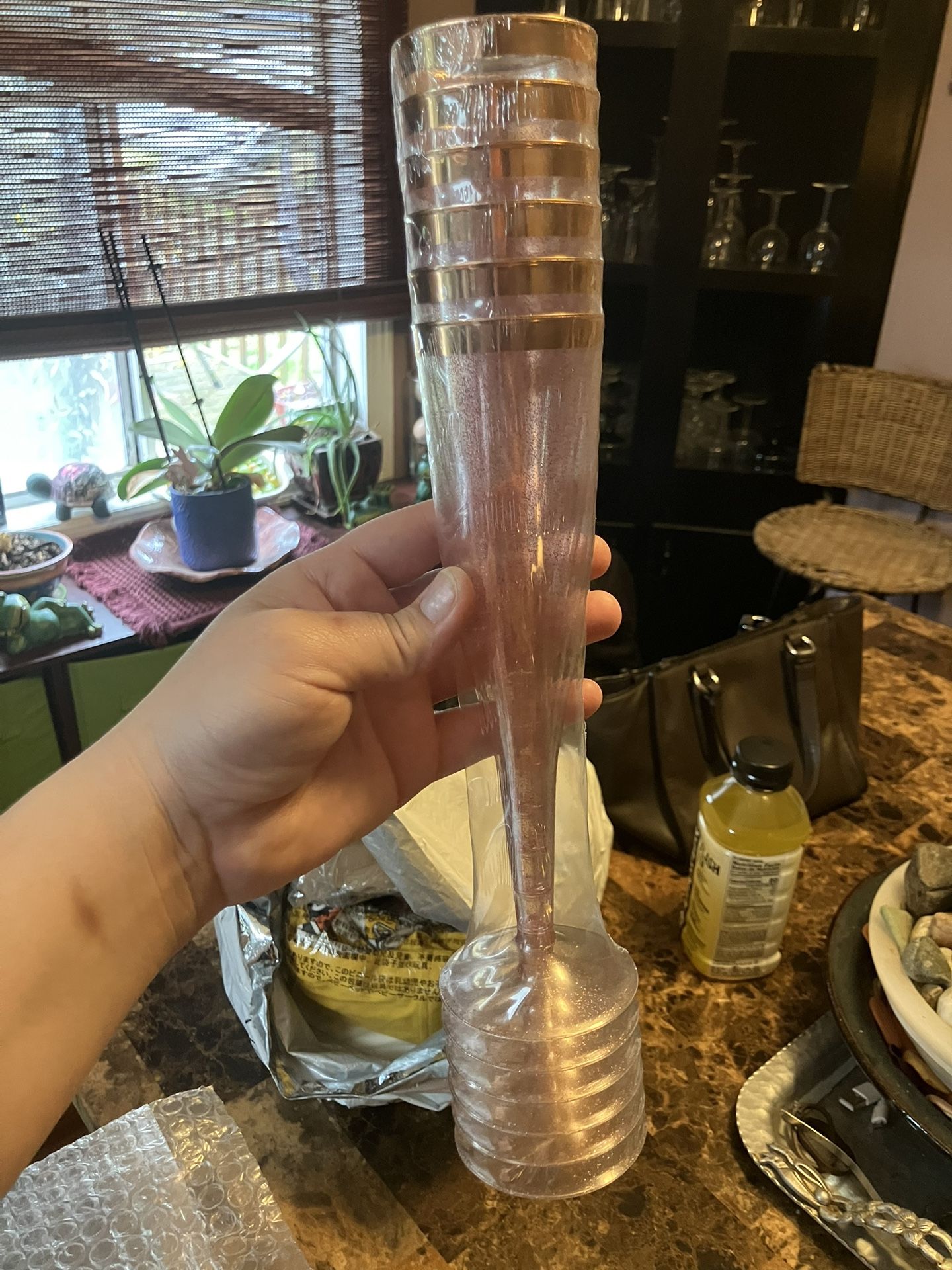 36 Rose Gold Glitter Plastic Champagne Flutes