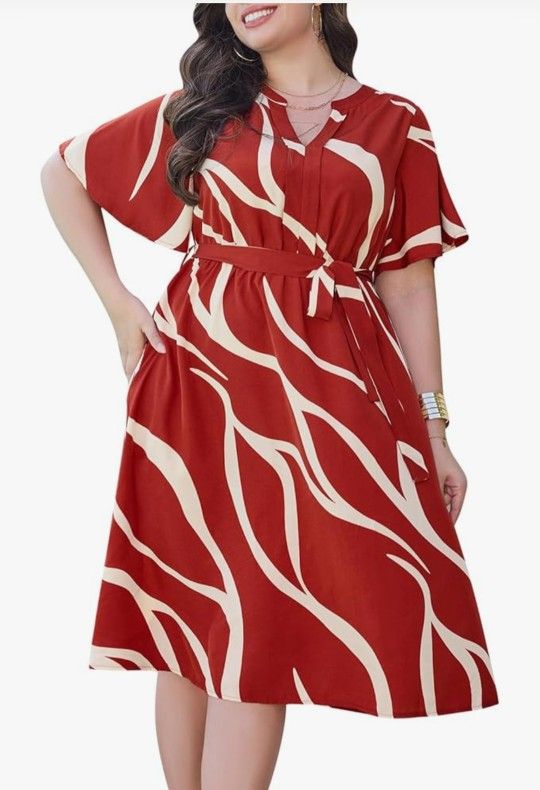 A-Line Silhouette Size 20 Red Stripe Dress