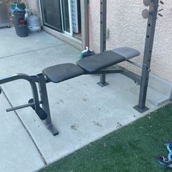 Bench, bar, and weights