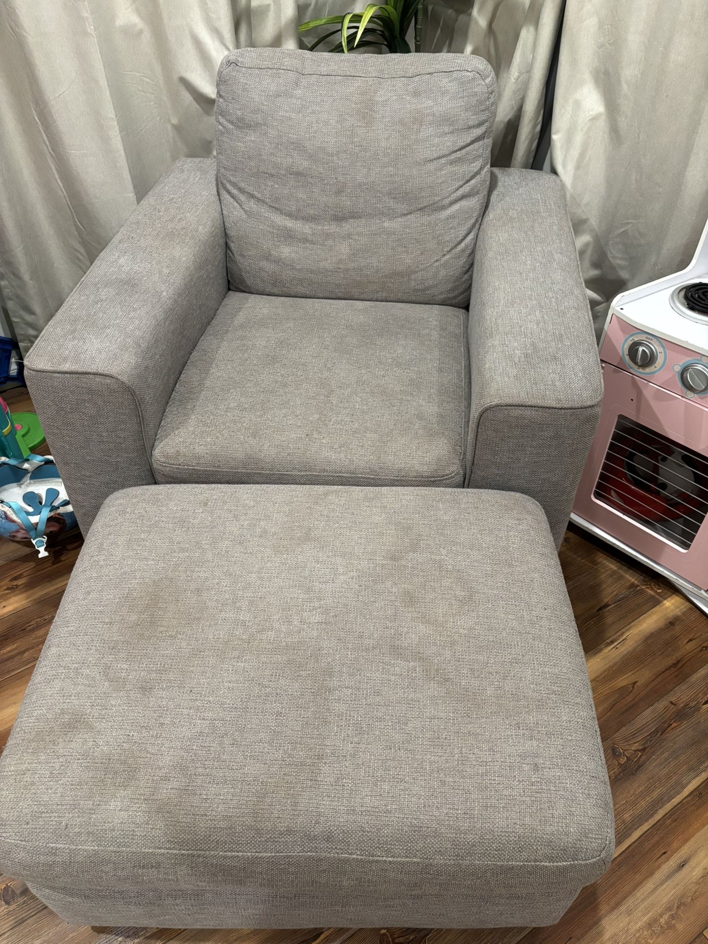 Grey Sofa Chair with Stool 