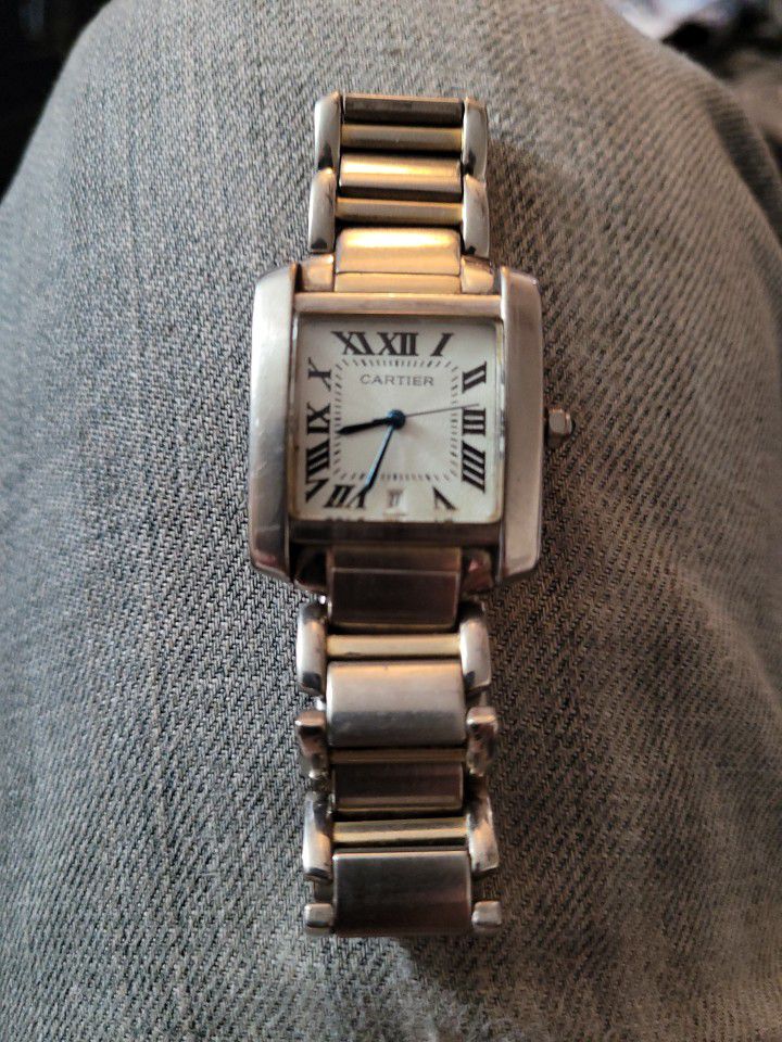 Cartier Tank Francaise Mid-Size SS 925 Silver Womens Square Face -$650