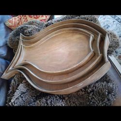 $20 Large Set of 3 Wooden Shape Fish Serving Trays. 20"-18"-16"