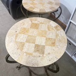 Ashley Furniture Beige Checkered Marble side table set of 4