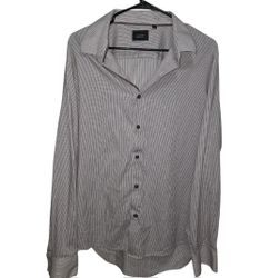 7 Diamonds Mens Dress Button Down Shirt XL Red White Striped Melange Stretch