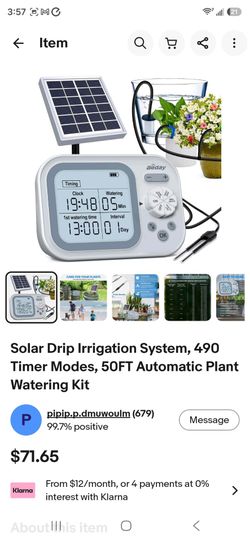 Solar Drip Irrigation System, 490 Timer Modes, 50FT Automatic Plant Watering Kit for 15 Potted Plants, IP67 Waterproof Auto Solar Irrigation Indoor an