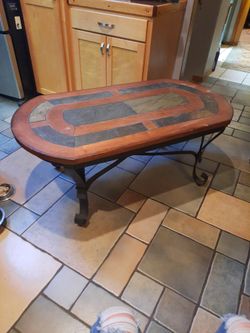 Slate/ Oak and Rod Iron Leg TABLE SET