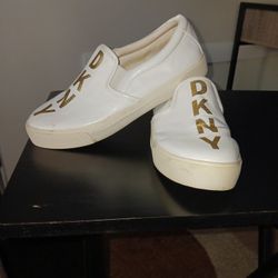 White Leather DNKY Slip ON!