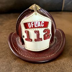 Rare Miniature Leather Fire Helmet - UFLAC Local 112 (LAFD) - Hand-Stitched