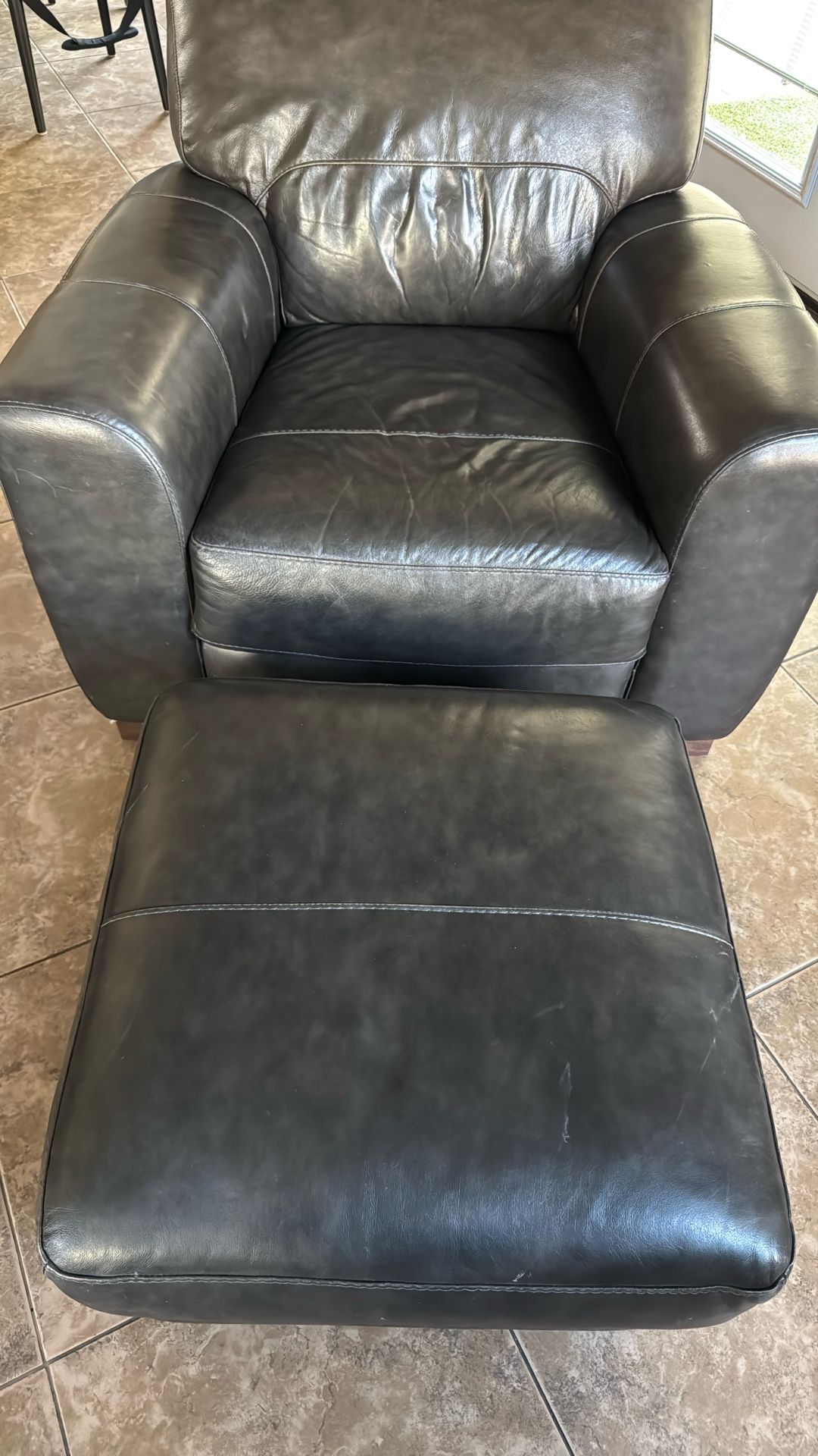 Leather Chair and Ottoman