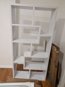 Modern white geometric bookshelf
