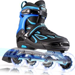 2PM SPORTS Vinal Adjustable Flashing Inline Skates, All Wheels Light Up Large