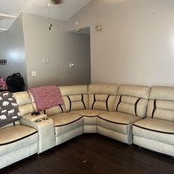 Used Leather Cream Sectional Couch