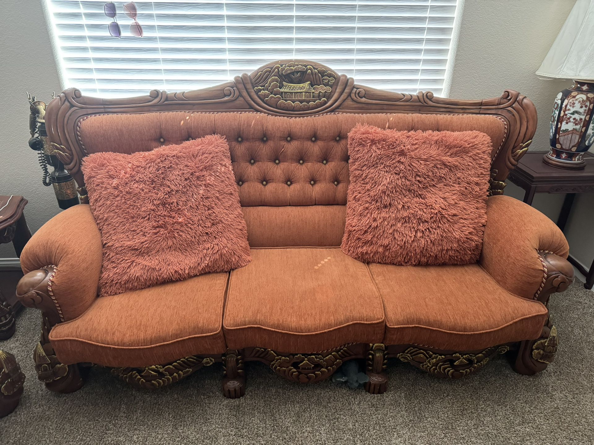 Antique Oriental Couch & Chairs 